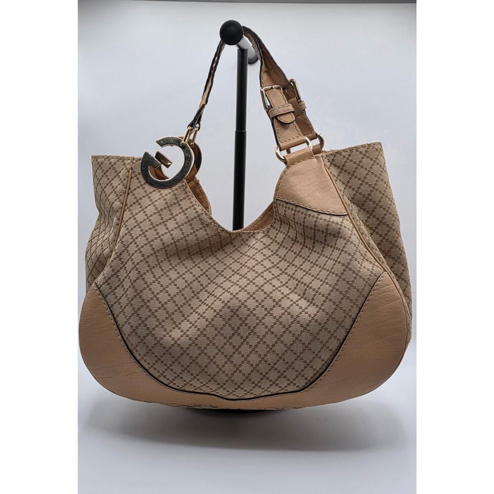 Authentic Gucci GG Monogram Hobo Bag Beige Tan Canvas Leather Iconic G Hardware